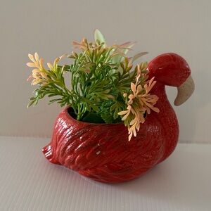 Vibrant Red Flamingo Planter with Faux Greenery and Sand